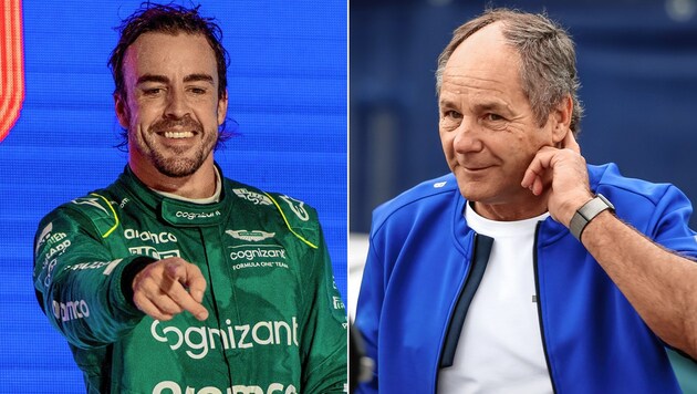 Bei jedem Interview einen Grinser im Gesicht - Altmeister Fernando Alonso, 41 (links); Gerhard Berger (rechts): „Max kann niemand schlagen.“ (Bild: GEPA)