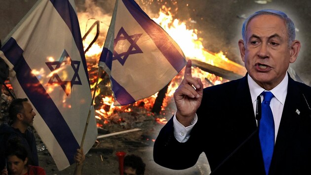 Netanyahu macht nur auf Druck der USA Alibi-Zugeständnisse. Die sind bald vergessen, die Demos lassen nicht nach. (Bild: AFP, AP)