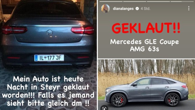 Auf Instagram machte Diana Langes via Story auf den Autodiebstahl aufmerksam. (Bild: .instagram.com/dianalanges (Screenshot))