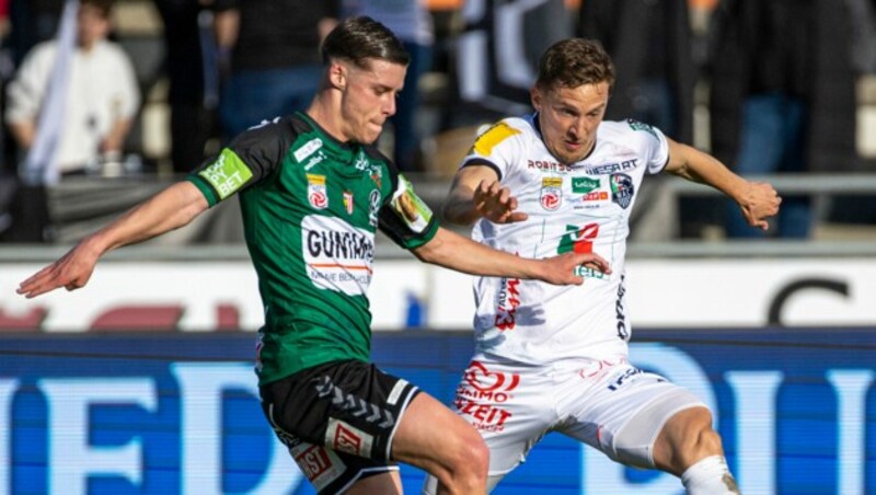 Michael Martin (SV Ried) im Zweikampf mit Konstantin Kerschbaumer (WAC) (Bild: GEPA)