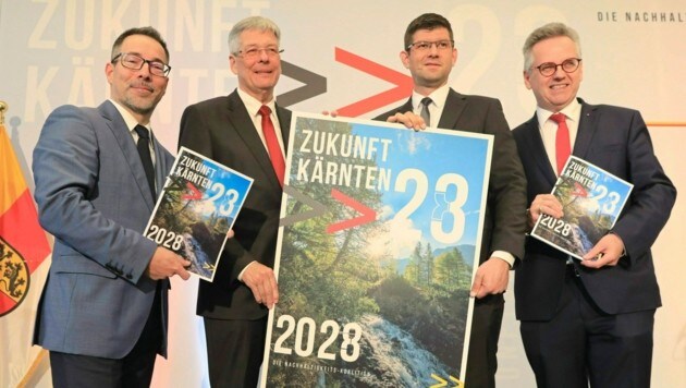 Markus Malle (ÖVP).  El gobernador Peter Kaiser (SPÖ), el diputado de LH Martin Gruber (ÖVP) y Andreas Schwerwitzl (SPÖ) en la presentación.  Malle y Scherwitzl fueron los principales negociadores de sus partidos.  (Imagen: Rojsek-Wiedergut Uta)