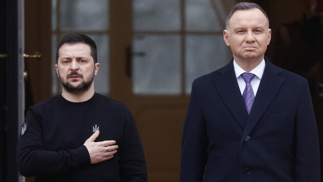 von links: Der ukrainische Präsident Wolodymyr Selenskyj und sein polnischer Amtskollege Andrzej Duda (Bild: Wojtek Radwanski/AFP)