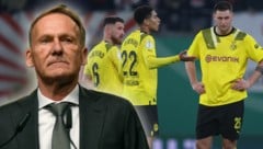 Böse Miene: BVB-Boss Hans-Joachim Watzke geht nach dem enttäuschenden Pokal-Aus mit seinen Spielern hart ins Gesicht. (Bild: APA/AFP/krone.at-kreativ)