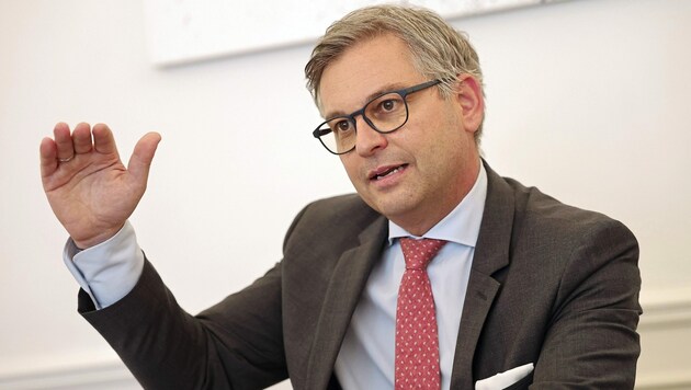 Finanzminister Magnus Brunner schließt eine Regierung mit der Kickl-FPÖ nicht aus. Und er steht weiterhin zu vereinbarten Klimazielen mit den Grünen. (Bild: Peter Tomschi)