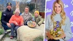 Ostern bei Familie Prommegger (li.) - Anna Gasser freut sich auf das Suchen vom Nesterl. (Bild: zVg, Milka/Alex Tuma)