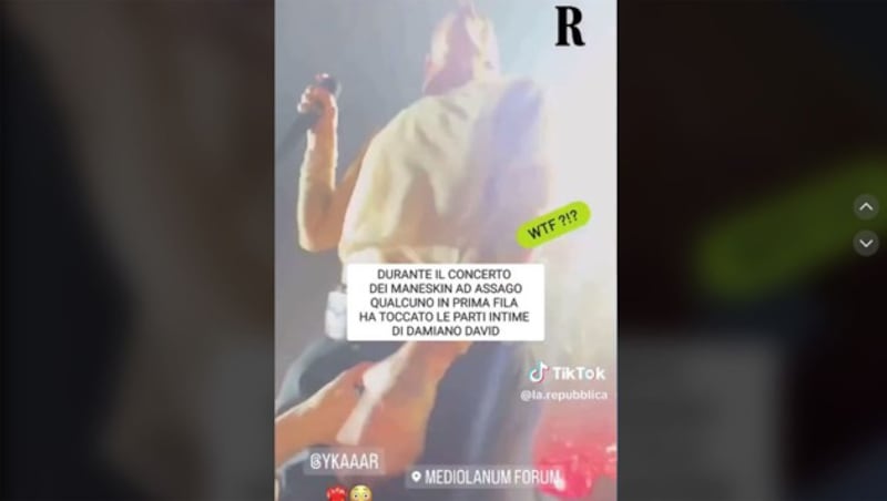 Der Frontman von Maneskin, Damiano David, wurde bei einem Konzert von einem Fan begrapscht. (Bild: tiktok.com/@la.repubblica)