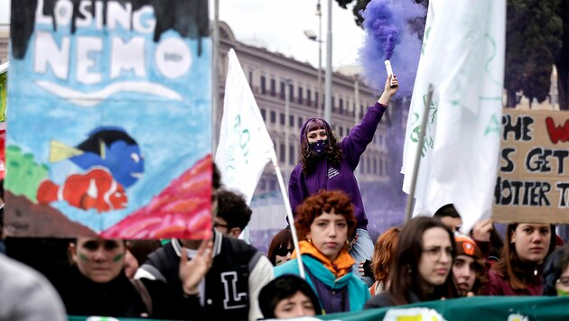 Eine Fridays-for-Future-Demonstration in Rom im März 2023 (Bild: AP)