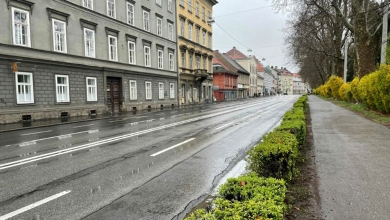 Ein seltenes Bild: Geisterstimmung Freitagfrüh am Grazer Glacis, das wegen der Klebe-Aktion gesperrt werden musste (Bild: Christina Koppelhuber)