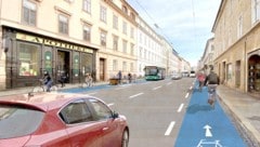 So hätte die Heinrichstraße aussehen sollen – der Fahrradstreifen ist jetzt aber endgültig vom Tisch. (Bild: Artgineering)