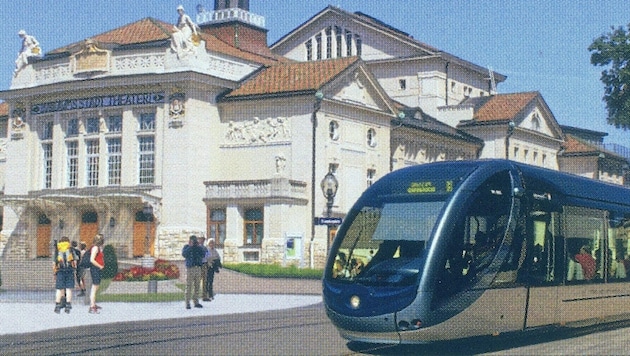 Eine Zukunftsvision, die kaum umzusetzen sein wird: Straßenbahnverkehr in Klagenfurt (Bild: privat)