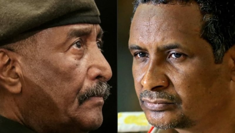 Hintergrund des Gewaltausbruchs ist ein erbitterter Machtkampf zwischen dem sudanesischen Machthaber General Abdel Fattah al-Burhan (links) und seinem Stellvertreter Mohamed Hamdan Dagalo. (Bild: AFP)