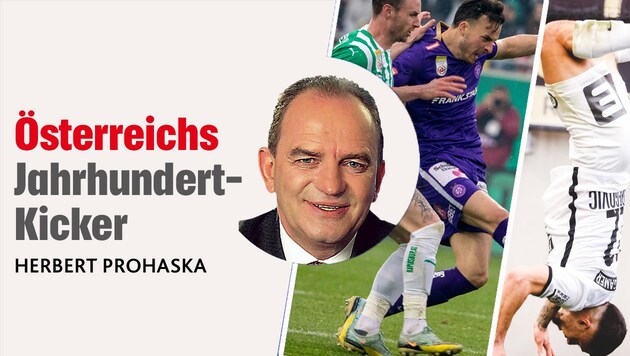 Sturm Graz (re. Gazibegovic) wächst über sich hinaus, kann Salzburg am Sonntag vor ausverkauftem Haus von Rang eins holen. Das Wiener Derby hatte mehr als packende Zweikämpfe zu bieten - es war ein Spektakel. (Bild: GEPA, krone.at)