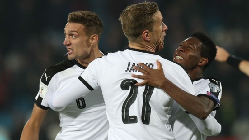 Ein Bild aus alten Zeiten: Stefan Ilsanker (li.), Marc Janko und David Alaba zusammen 2018 am Feld. (Bild: GEPA pictures)