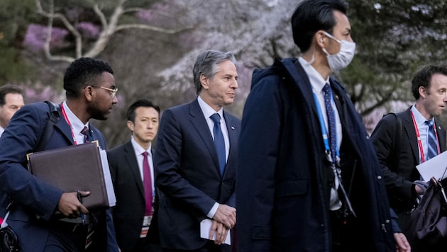 US-Außenminister Antony Blinken (mitte) in Japan beim G7-Treffen (Bild: AFP)