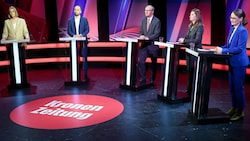 Die Spitzenkandidaten diskutierten auf krone.tv zum Teil hitzig miteinander. (Bild: Reinhard Holl)
