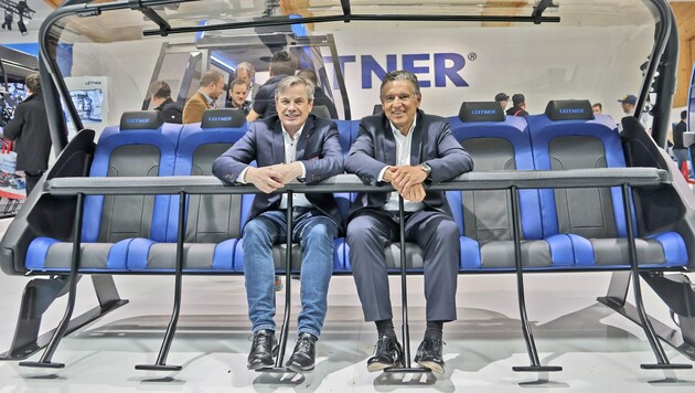 Anton Bodner (links), Vorstandsvorsitzender der Kitzbüheler Bergbahnen, und Martin Leitner, Vorstandsmitglied des Seilbahnherstellers Leitner, referierten zur Nachhaltigkeit (Bild: Birbaumer Johanna)