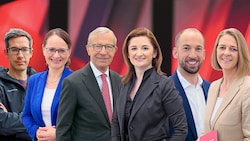Von Landeshauptmann Haslauer (Mitte) bis KPÖ-Plus-Kandidat Dankl (li.) - die Spitzenkandidaten verraten vor der Wahl, wofür sie stehen. (Bild: Krone KREATIV)