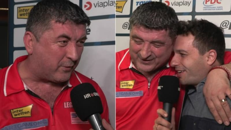 Mensur Suljovic im Sieger-Interview mit Michael Fally (der vor seinen positiven Emotionen nicht gefeit war). (Bild: krone.at)