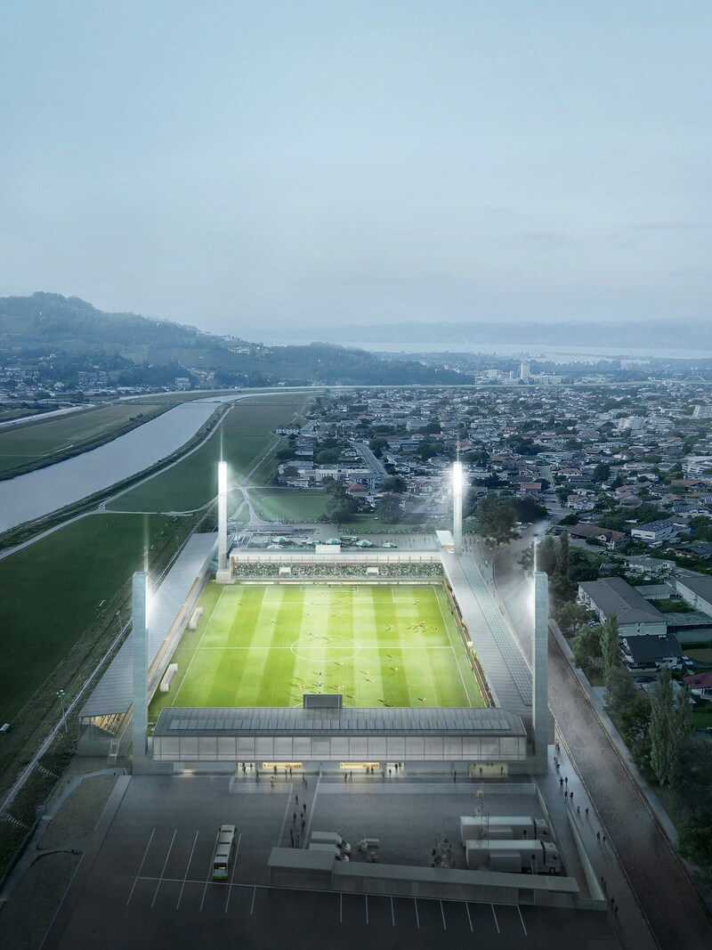 Das neue Reichshofstadion wird 2025 erleuchtet. (Bild: Architektur Bernardo Bader Architekten mit Architekt Walter Angonese )