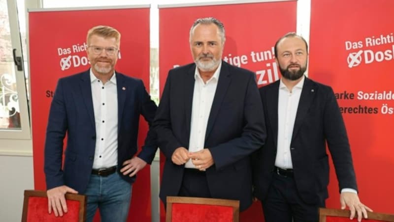 Auftakt zur SPÖ-Mitgliederbefragung: Harald Bergmann, Hans Peter Doskozil und Max Lercher (v. li.) (Bild: Christian Jauschowetz)