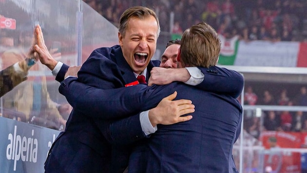 Emotionaler Jubel: Der sonst ruhige Trainer ließ seinen Gefühlen nach dem Titelgewinn freien Lauf. (Bild: GEPA pictures/ Gintare Karpaviciute)