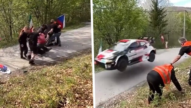 Völlig verrückte Szenen haben sich bei der Rallye-Weltmeisterschaft in Kroatien abgespielt. (Bild: twitter.com/HammerMassive)