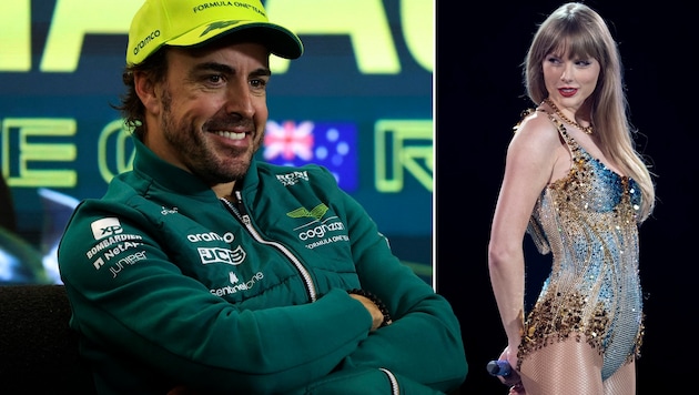 Fernando Alonso (l.) hat sich zu den Gerüchten über eine Affäre mit Taylor Swift geäußert. (Bild: APA/AFP/SUZANNE CORDEIRO/Martin KEEP )