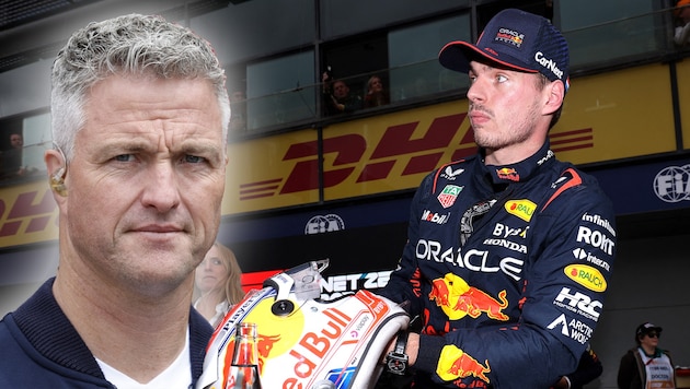 Ralf Schumacher (left) sees Mercedes or Aston Martin as realistic options for a Verstappen transfer. (Bild: APA/ERWIN SCHERIAU, AFP/Martin KEEP)