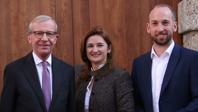Haslauer mit Marlene Svazek (FPÖ) und David Egger (SPÖ) in einer Regierung. Das wäre die Wunschlösung des Landeschefs. (Bild: Tröster Andreas)