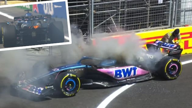 Der Bolide von Pierre Gasly ging in Flammen auf. (Bild: Screenshot ORF)