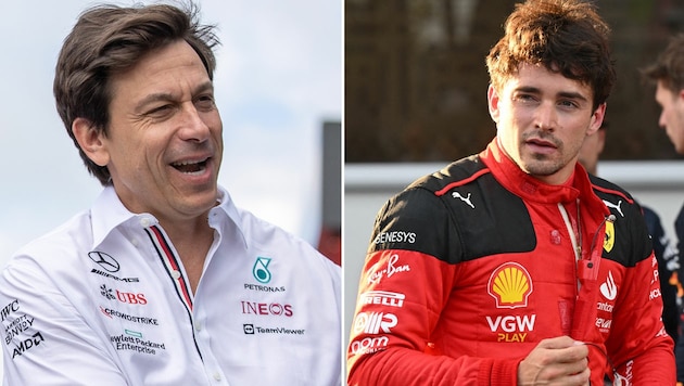 Toto Wolff (li.) und Charles Leclerc (Bild: APA/AFP/krone.at-kreativ)