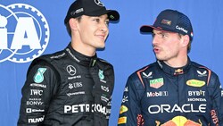 Max Verstappen (r.) ist sauer auf George Russell. (Bild: APA/AFP/WILLIAM WEST)