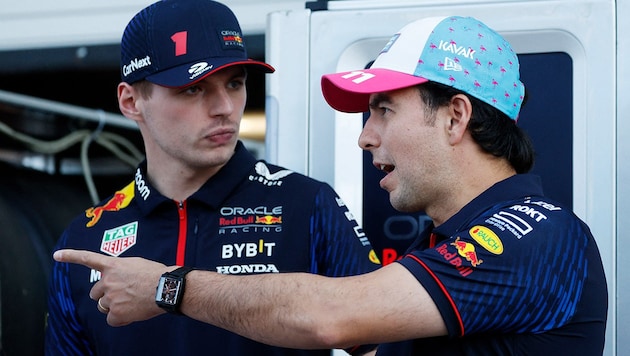 Für Sergio Perez (re.) könnte es die letzte Saison an der Seite von Max Verstappen bei Red Bull werden. (Bild: APA/Getty Images via AFP/GETTY IMAGES/Chris Graythen)