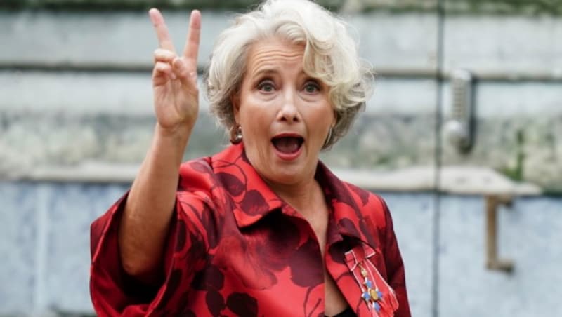 Emma Thompson zeigte sich gut gelaunt. (Bild: APA/Jane Barlow/Pool Photo via AP)