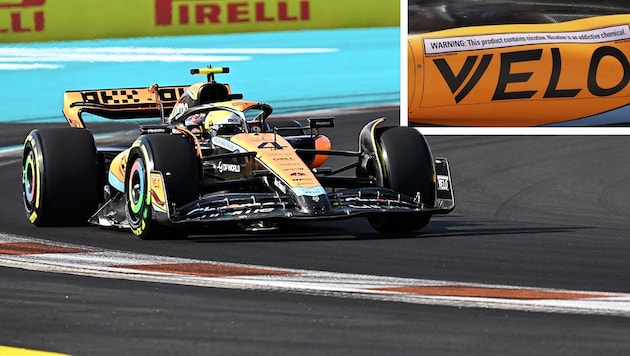 McLaren zieht in Miami die Blicke auf sich. (Bild: APA/AFP/CHANDAN KHANNA, twitter.com/formula1god)