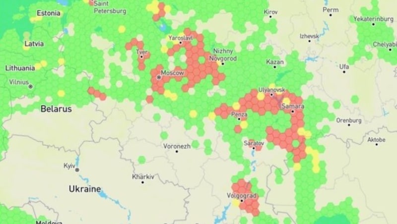 Vor allem um Moskau kommt es zu Störungen (Bild: GPSJam)