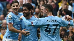 ManCitys Ilkay Gündogan traf beim 2:1-Heimsieg gegen Leeds United gleich doppelt. (Bild: Copyright 2023 The Associated Press. All rights reserved)