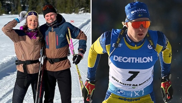 Die schwedischen Biathlon-Athleten Emil Nykvist und Stina Nilsson machen ihre Beziehung öffentlich. (Bild: APA/AFP/Michal Cizek/Instagram.com/stinanilssoons)