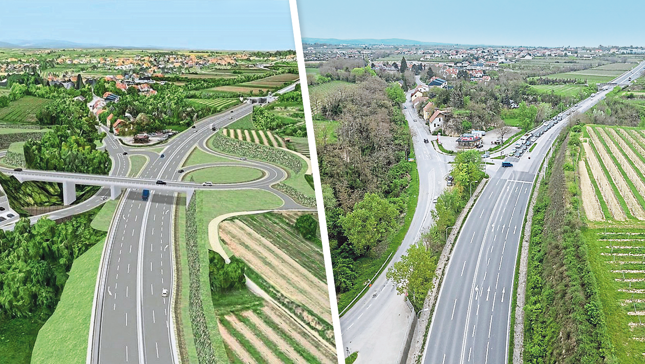 Ab 2026 könnten eine Brücke und ein Mittelteiler die Sicherheit auf der B37 bei Gneixendorf erhöhen. (Bild: Molnar Attila; Krone KREATIV)