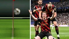 Der Ball war knapp im Aus - dennoch durften Kevin De Bruyne und Co. jubeln. (Bild: APA/AFP/JAVIER SORIANO, beIN Sports (Screenshot))