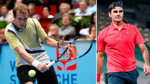 Grega Zemlja (li.) traf zwischen 2012 und 2013 dreimal auf Tennisgröße Roger Federer. (Bild: Gepa)