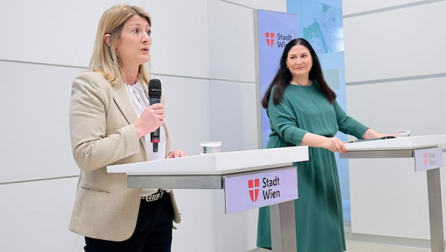 Neos-Wien Klubobfrau Bettina Emmerling (li.) und SPÖ-Gemeinderätin Barbara Novak haben ein Jahr verhandelt. (Bild: Holl Reinhard)
