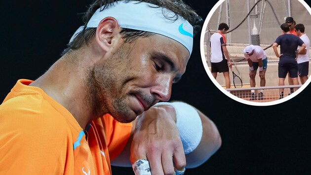 Schmerzen bei Rafael Nadal (Bild: GEPA, twitter.com/vanshv2k)