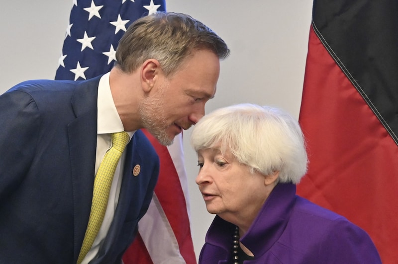 US-Finanzministerin Janet Yellen mit ihrem deutschen Kollegen Christian Lindner beim G7-Treffen. (Bild: AFP)