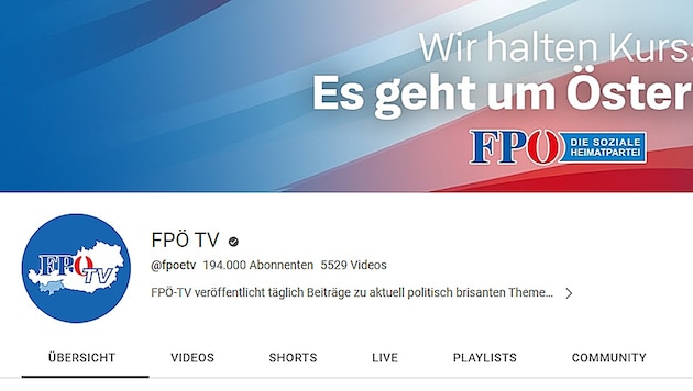 Die FPÖ kann auf ihrem YouTube-Kanal derzeit keine neuen Videos hochladen. (Bild: youtube.com/fpoetv)
