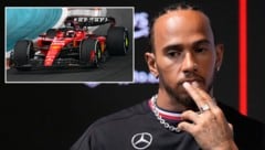 Es wäre ein ungewohntes Bild: Lewis Hamilton in einem Ferrari. (Bild: APA/AFP/krone.at-Grafik)