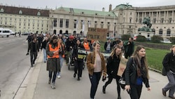 Seit 8.45 Uhr demonstrieren die Klimaaktivisten am Heldenplatz. Sie wollen ihr Anliegen der Regierung direkt vortragen. (Bild: Letzte Generation.at)