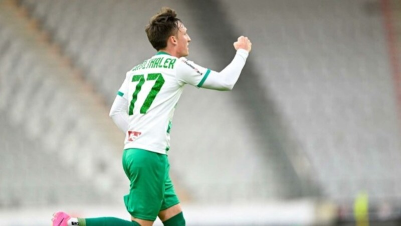 Julius Erthaler jubelte gegen Ried - vor vielen leeren Tivoli-Sitzen. (Bild: GEPA pictures/ Daniel Schoenherr)