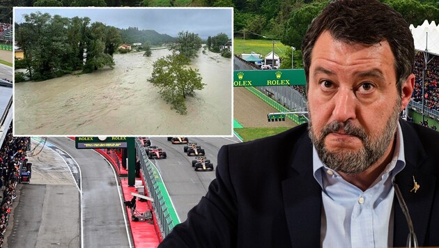 Italiens Verkehrsminister Matteo Salvini ist für eine Verschiebung des Imola-GPs. (Bild: ASSOCIATED PRESS/APA/AFP/krone.at-kreativ)