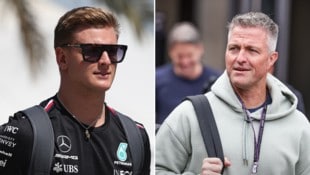 Ralf Schumacher (rechts) erklärt, dass sein Neffe Mick (links) in letzter Zeit einiges durchmachen musste. (Bild: GEPA/krone.at-kreativ)